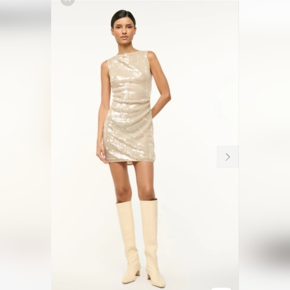 STAUD ETON DRESS SEQUINED BOATNECK MINIDRESS IN MOON /SZ:XLARGE